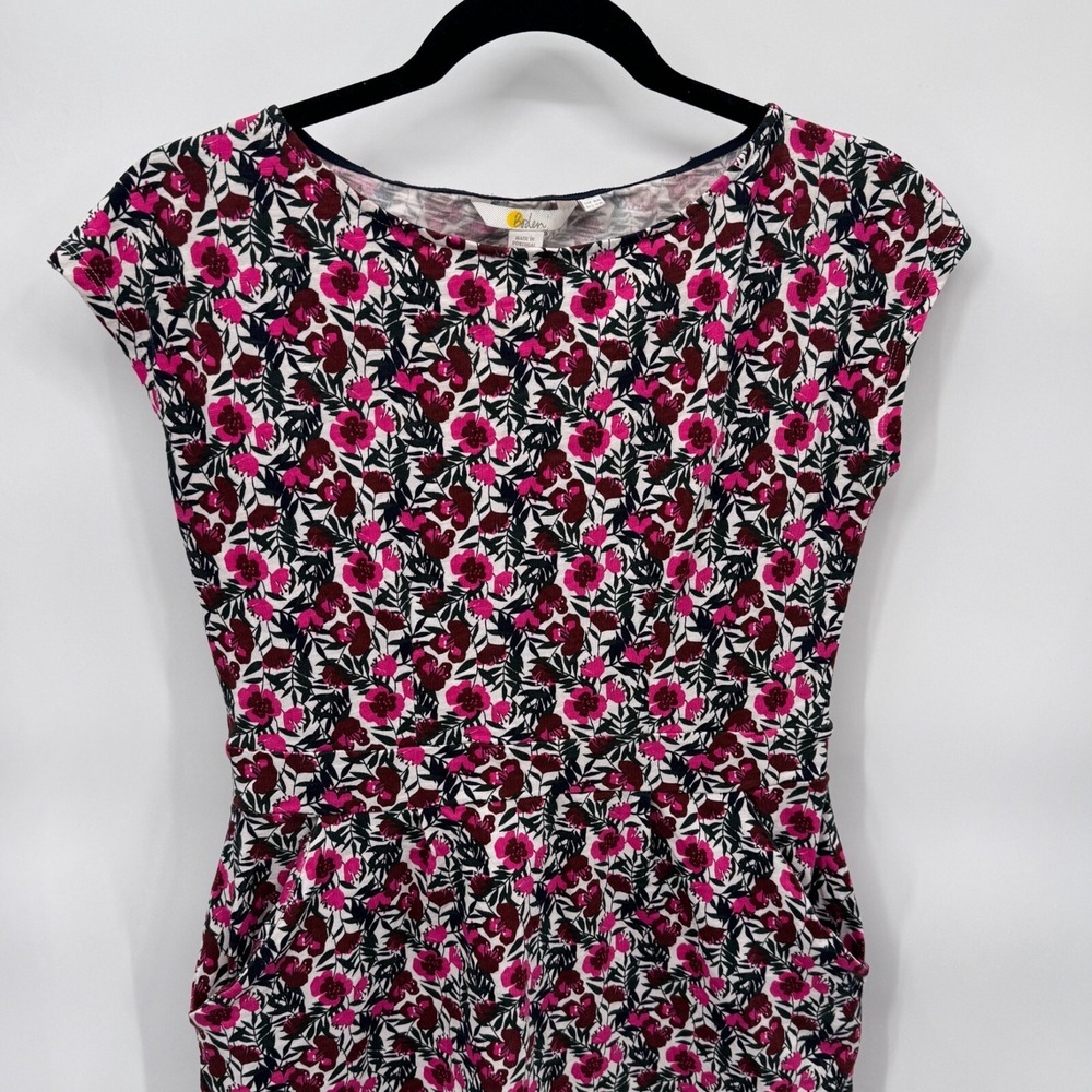 Boden Florrie Jersey Dress Women 4R White Pink Flower Print Cotton Pockets Fairy - Picture 3 of 9
